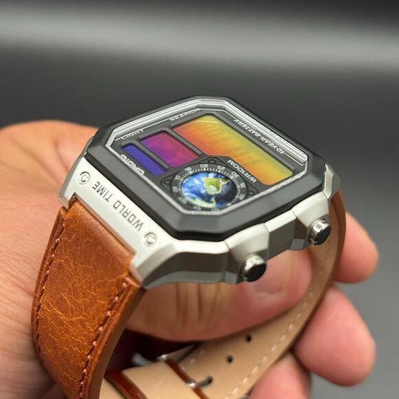 Casio AE1200WH Custom Sunset Filter Globe Leather Strap World Time - Picture 8 of 17